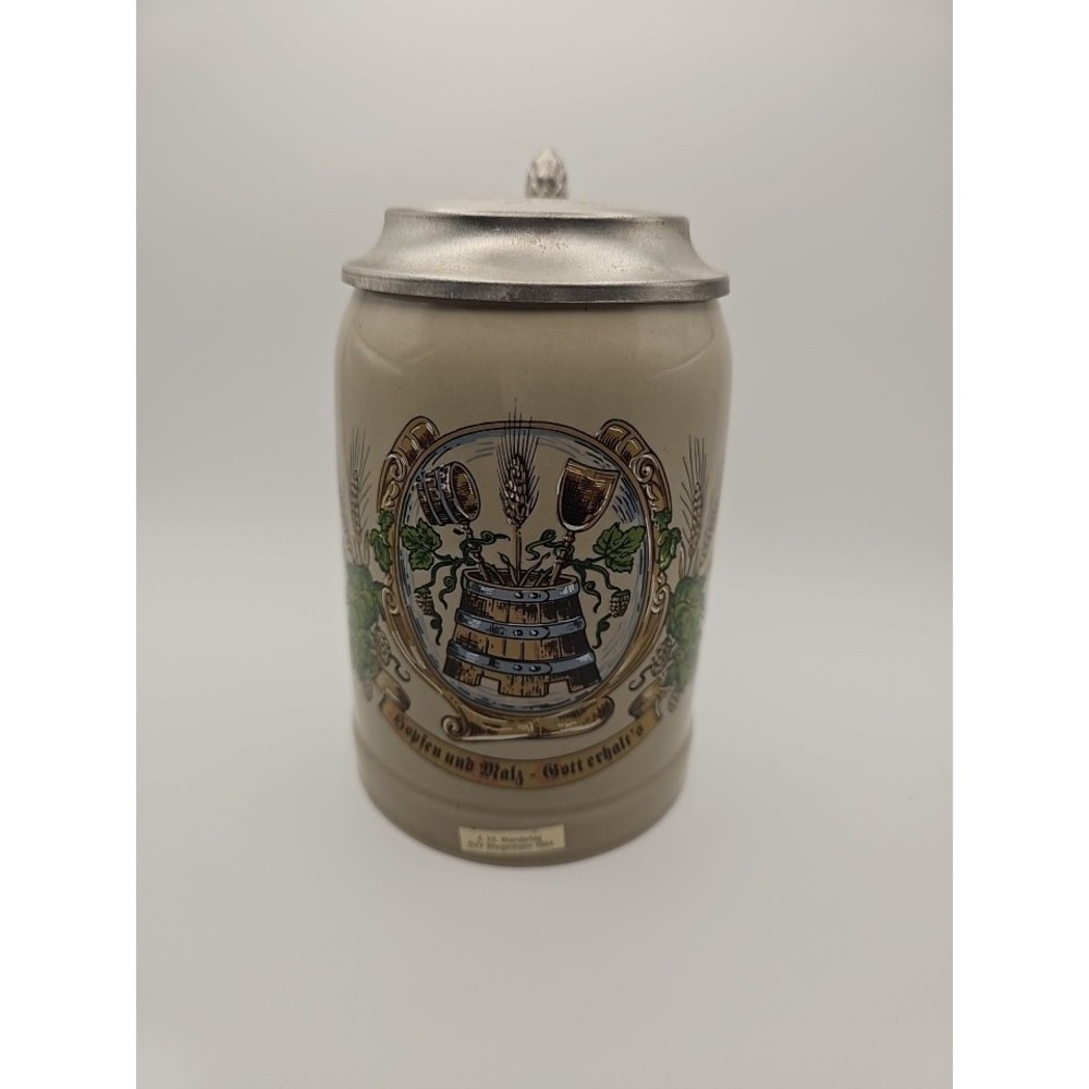 Vintage Hopfen U Malz Gott Erhalt's German Beer Stein With‎ Pewter Lid